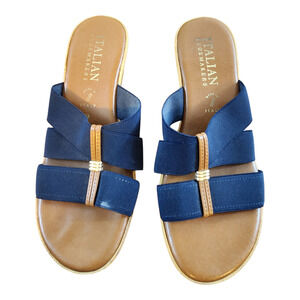 Italian Shoemakers Wedge sandal womens sz 10 shoe blue brown slip on Italy
